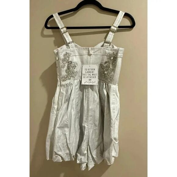Free People Janelle Bubble Dress Denim Beaded Romper 0 NWT - Picture 9 of 11